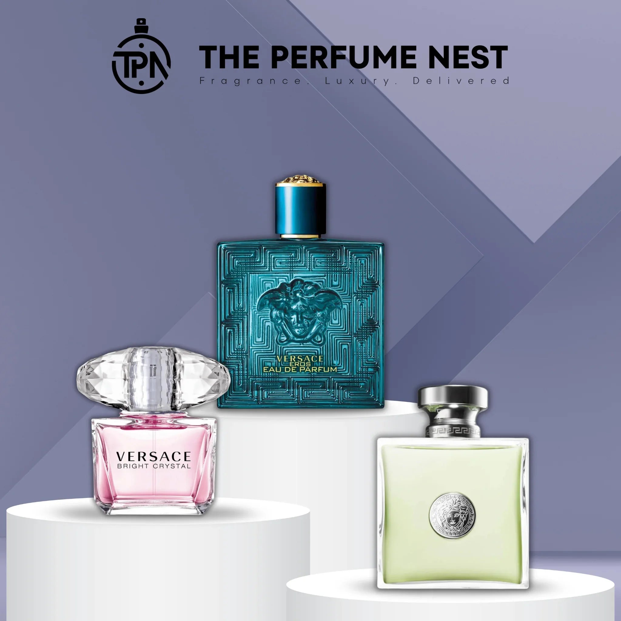 Versace Perfume Collection – A luxurious selection of Versace fragrances for men and women, featuring iconic scents like Versace Dylan Blue, Versace Bright Crystal, and Versace Eros.