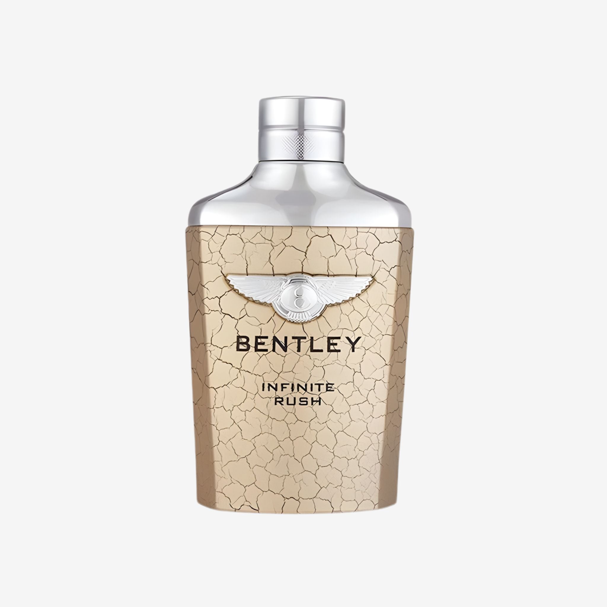 Bentley Infinite Rush Eau de Toilette bottle with cracked earth effect. Pink pepper and vetiver fragrance. Best fresh long lasting original perfume for men price in Pakistan.