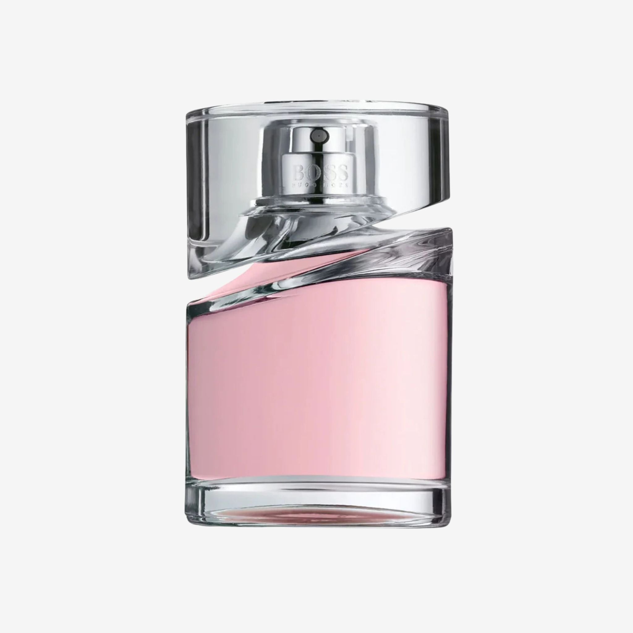 Close-up of Boss Femme EDP 75ml perfume bottle highlighting its sleek, rectangular design with a rose gold cap.