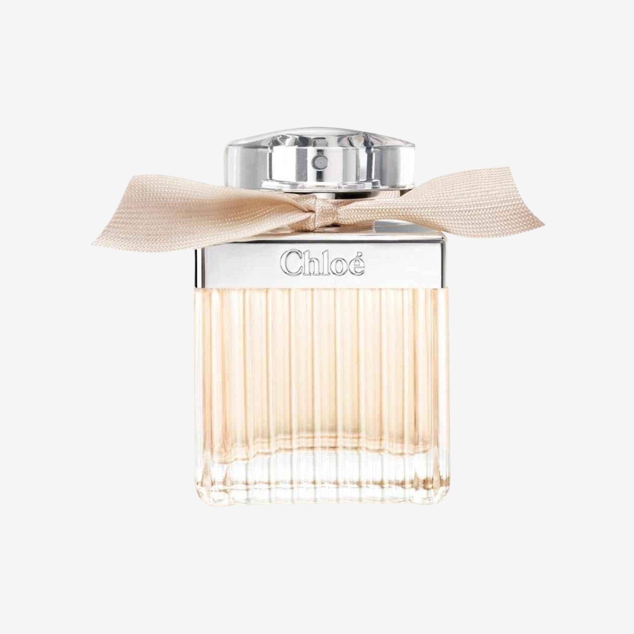 Chloé Eau de Parfum 100ml in pleated bottle with ribbon—original perfume with peony, rose, and amber, long lasting fragrance for women