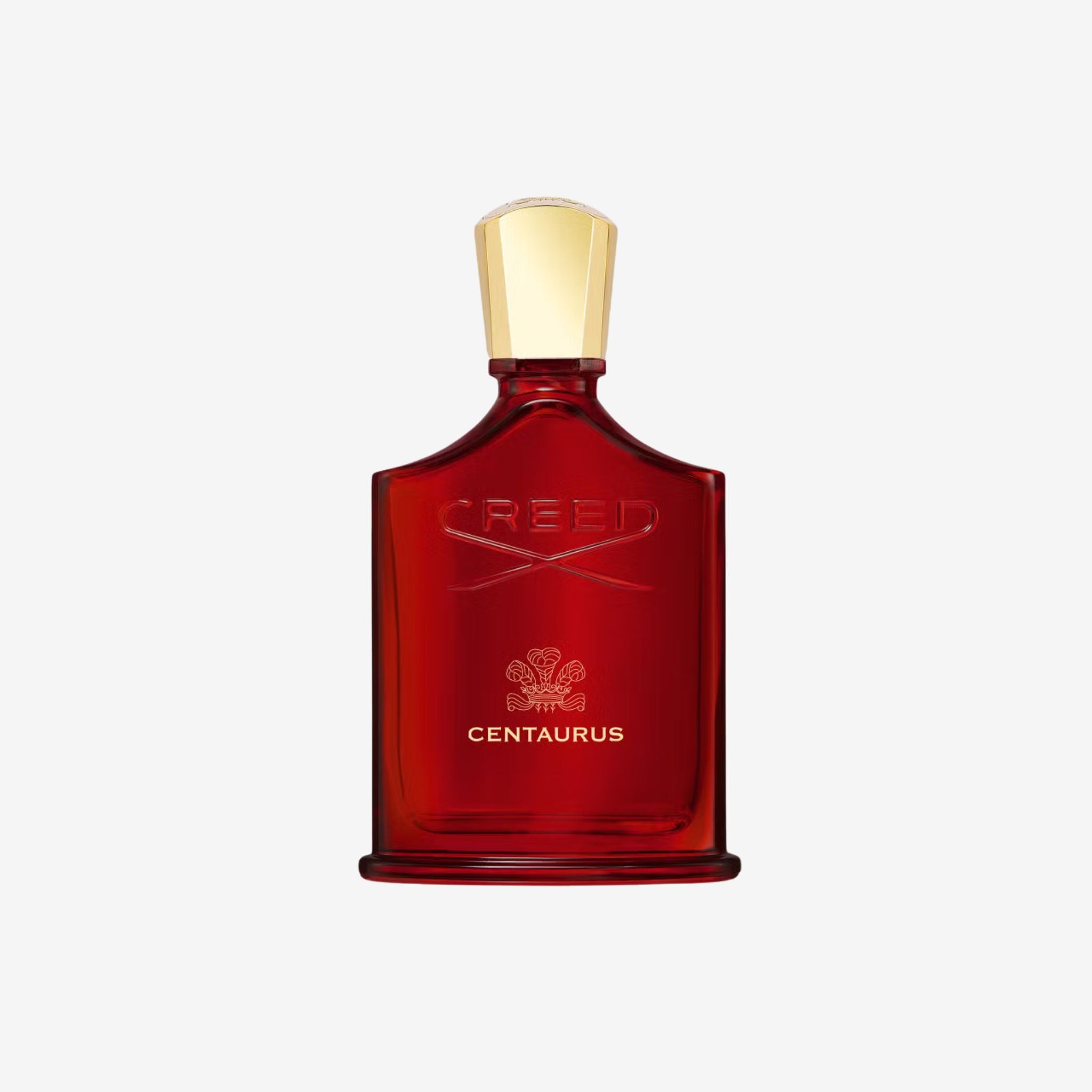 Close-up of Creed Centaurus EDP bottle highlighting the refined Creed craftsmanship and gold-detailed design.