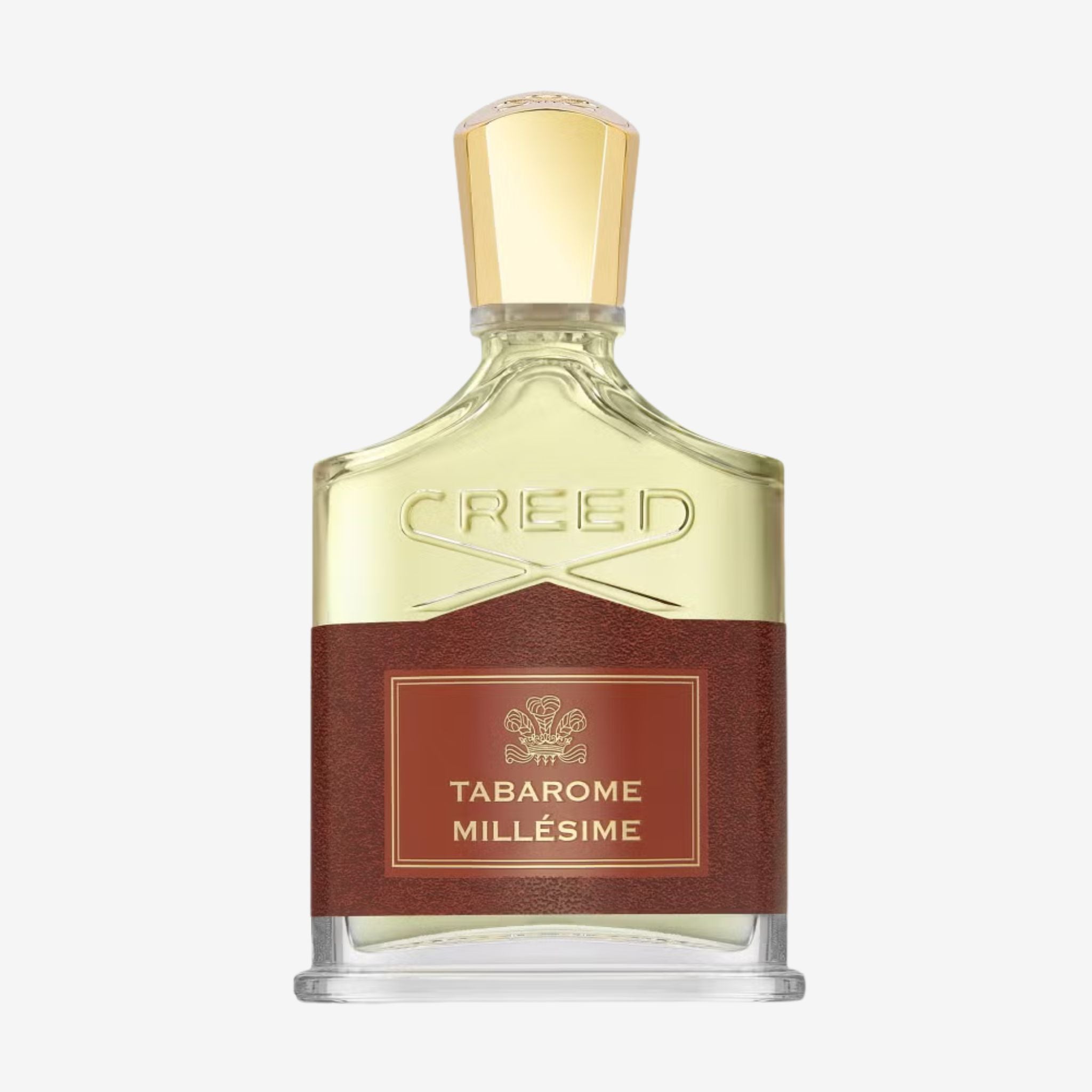 Close-up of Creed Tabarome EDP 100ml perfume bottle showcasing its sophisticated design and premium detailing.
