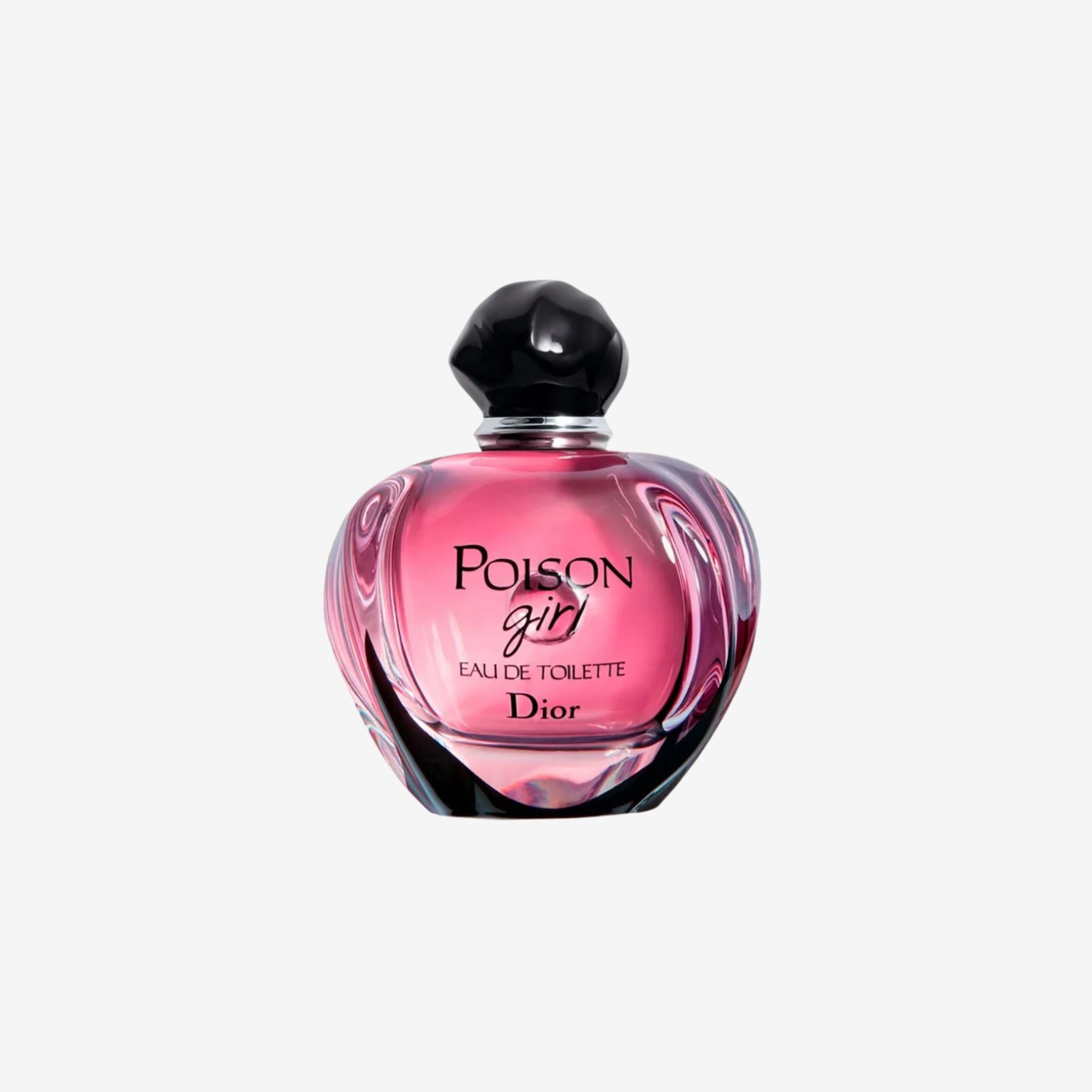 Dior Poison Girl EDP 100ml perfume bottle on a light grey background showcasing its vibrant red design and elegant square shape.