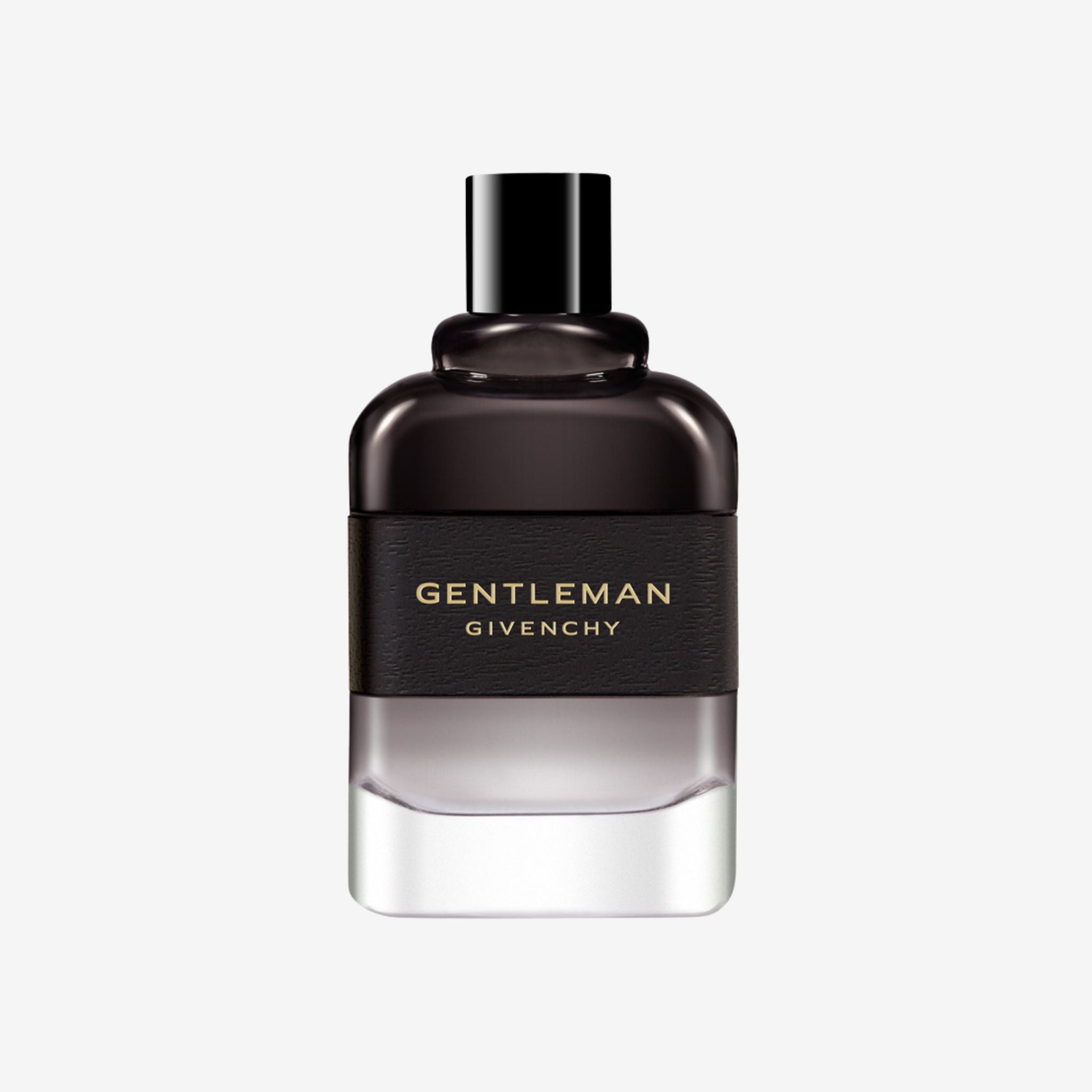Givenchy Gentleman EDP Boisée perfume bottle on a light grey background showcasing its deep, masculine bottle design and elegant style.