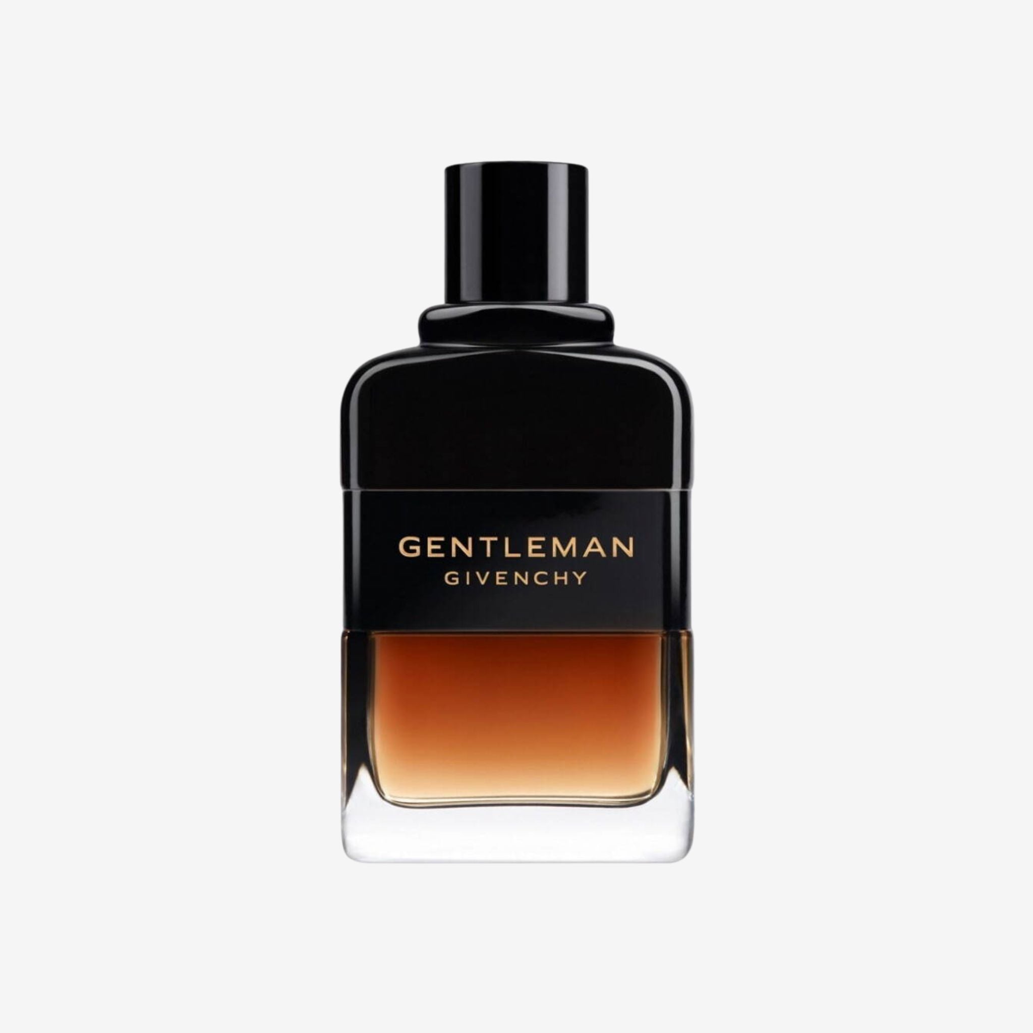 Givenchy Gentleman Réserve Privée EDP 100ml perfume bottle on a light grey background showcasing its dark, masculine design and luxurious detailing.