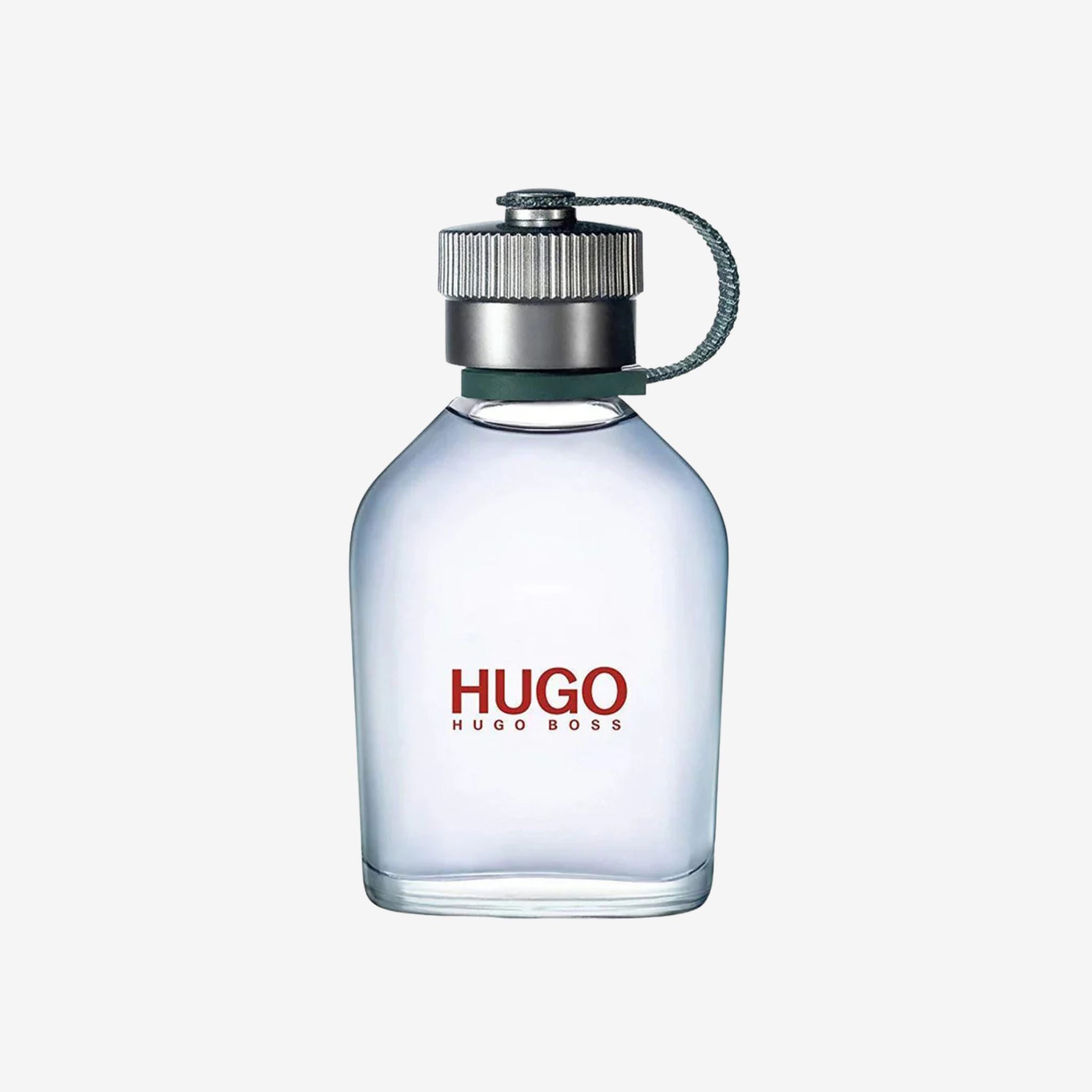 Close-up of Hugo by Hugo Boss EDT 75ml perfume bottle featuring its signature flask-style design and red logo.