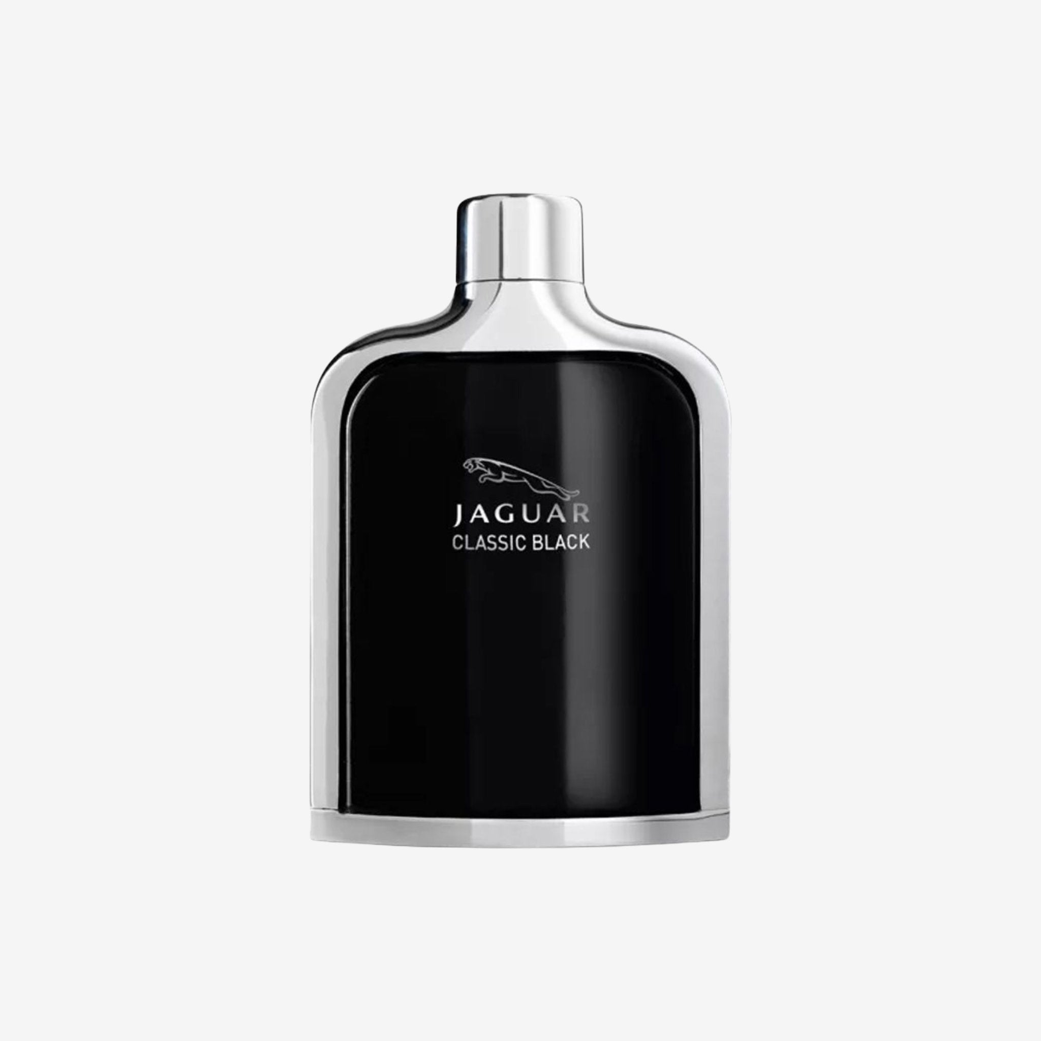 Jaguar Classic Black EDT for men in sleek black bottle—original perfume with green apple, marine notes, and tonka, long lasting fragrance