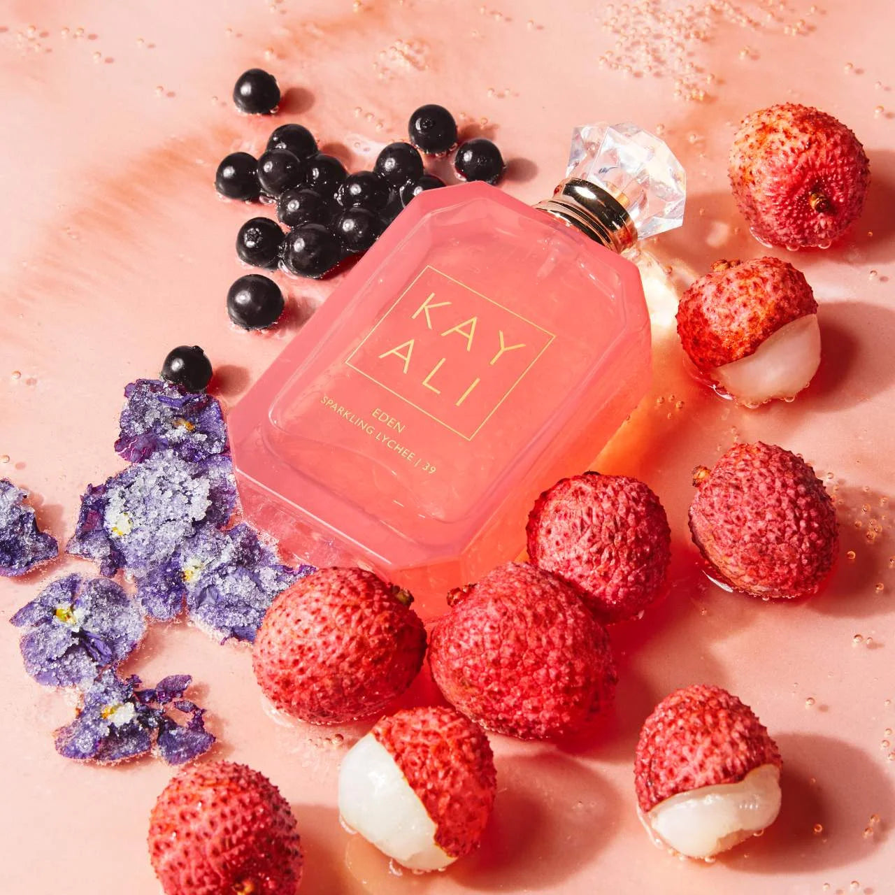 Close view of Kayali Eden Sparkling Lychee 39 perfume bottle – imported original scent in Pakistan