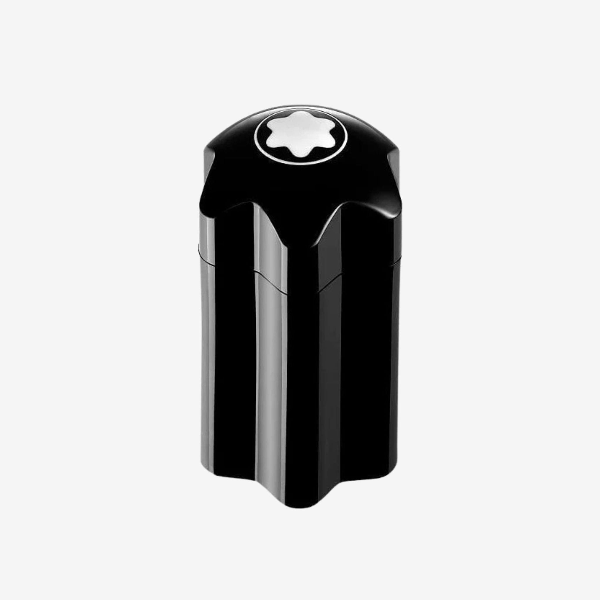 Close-up of Mont Blanc Emblem Men EDT 100ml Black lighter with a star-shaped logo on a white background