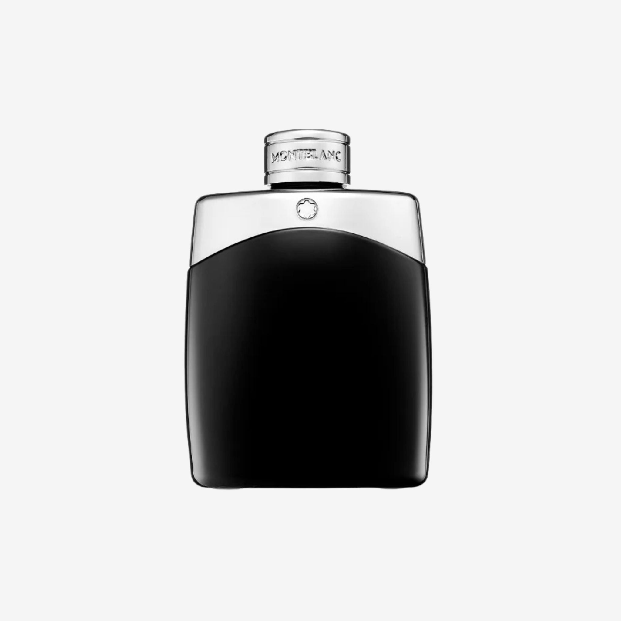 Close-up of Mont Blanc Legend EDT Men bottle highlighting perfume bottle on a white background