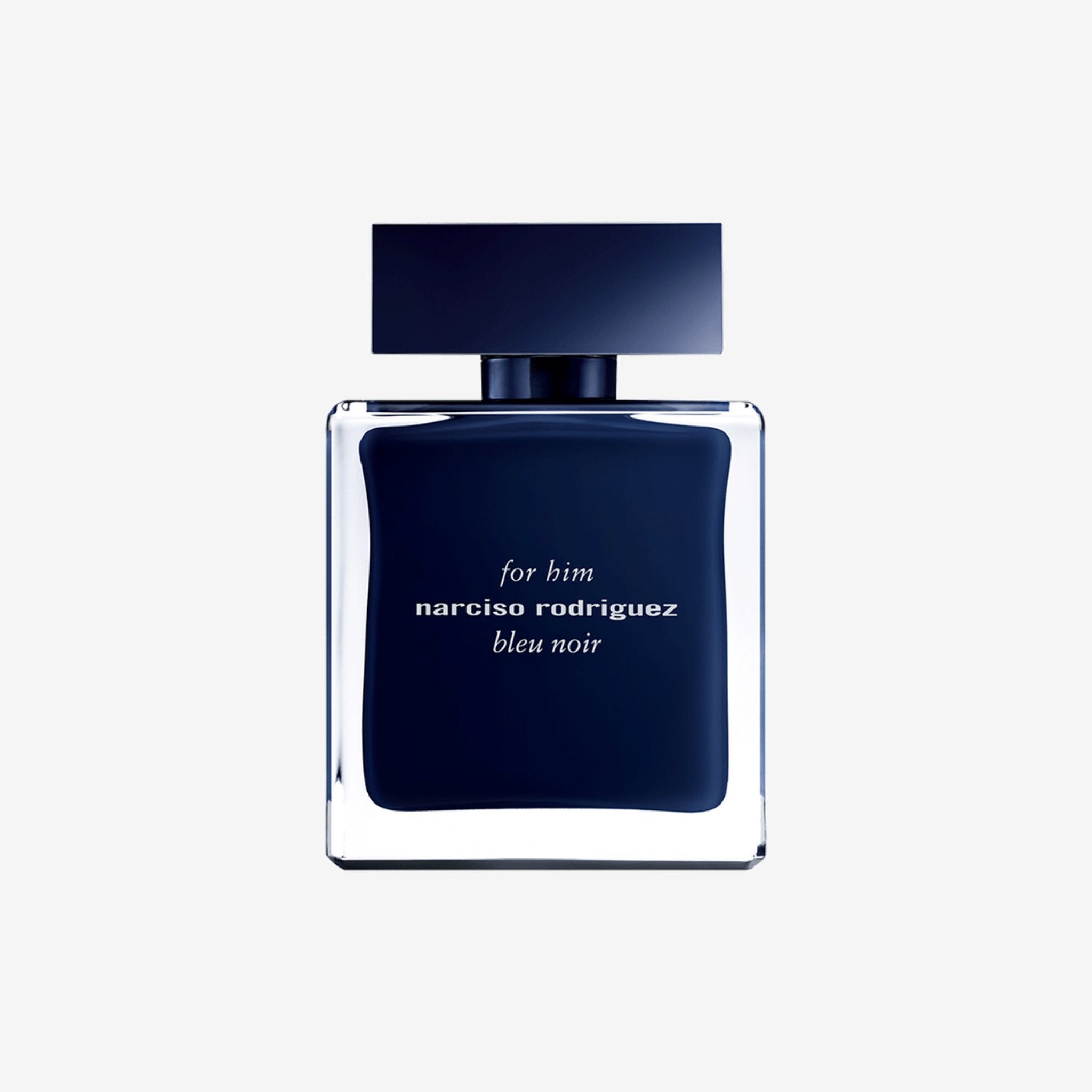 Narciso Rodriguez Bleu Noir for Him EDT 100ml in transparent bottle with dark blue center—original perfume with nutmeg, musk, and ebony, long lasting woody spicy fragrance